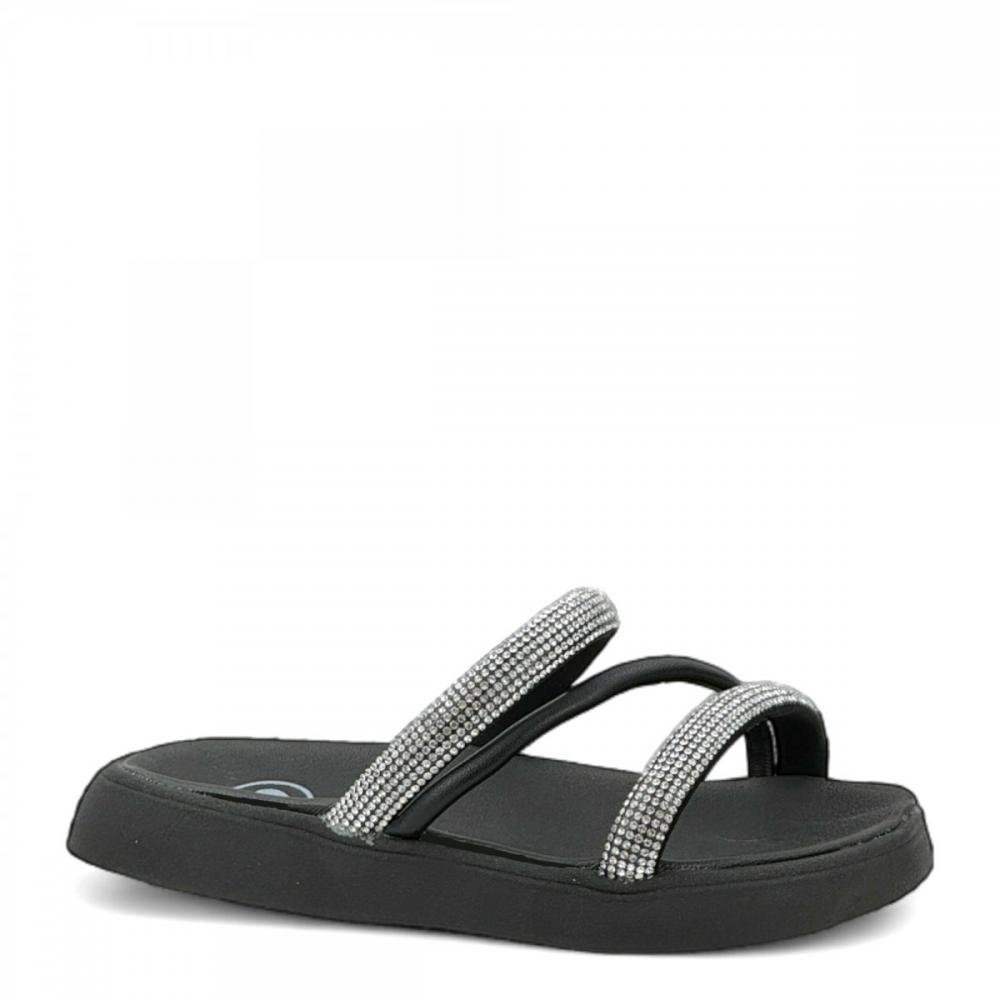 Sandália Papete Tiras Brilhantes Molekinha Infantil Menina Preto 1