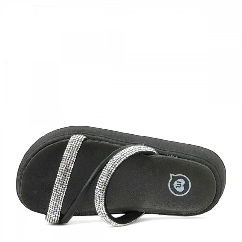 Sandália Papete Tiras Brilhantes Molekinha Infantil Menina Preto 2