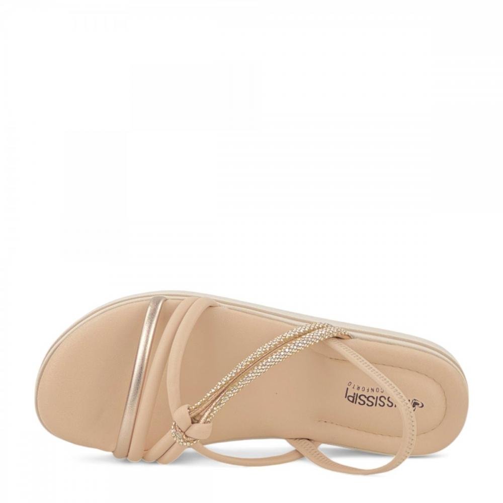 Sandália Papete Tiras Brilhantes Mississipi Feminina Bege 3