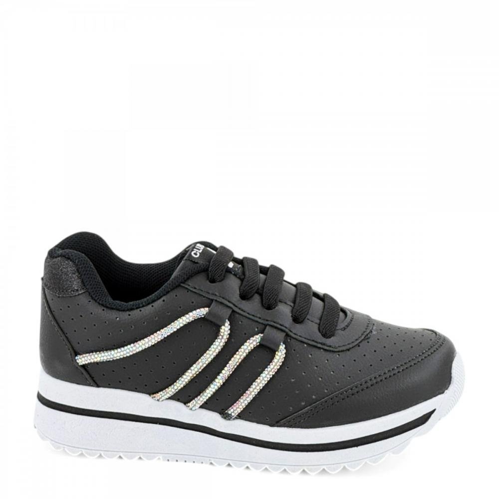 Tênis Casual Cordão Brilhante Club Happy Infantil Menina Preto 1