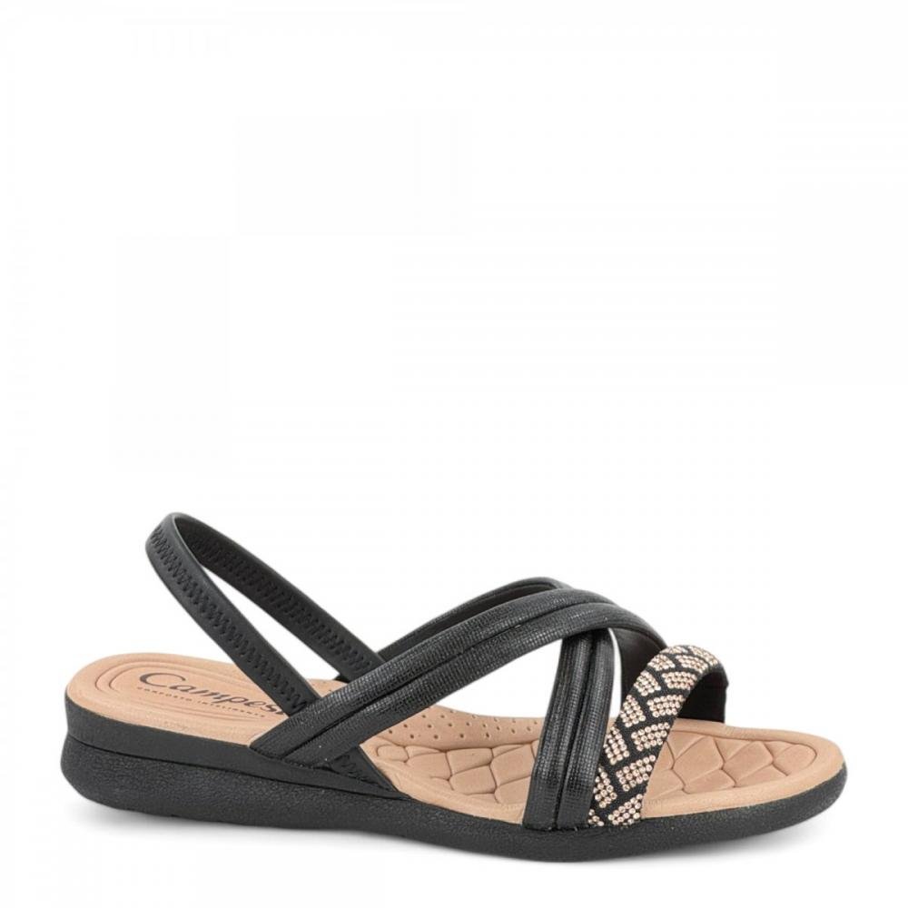 Sandália Casual Brilho Conforto Campesí Feminina Preto 1