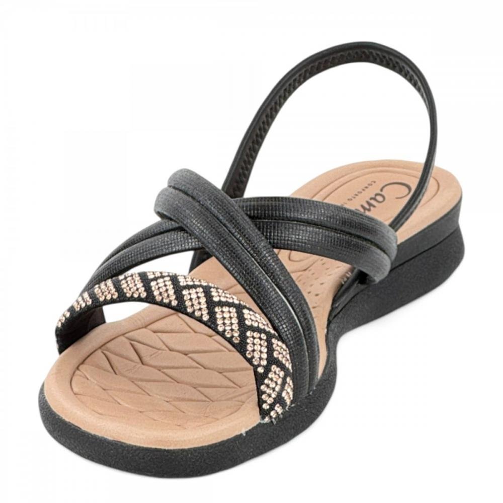 Sandália Casual Brilho Conforto Campesí Feminina Preto 2