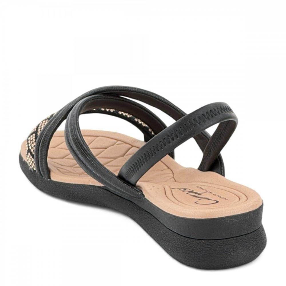 Sandália Casual Brilho Conforto Campesí Feminina Preto 3