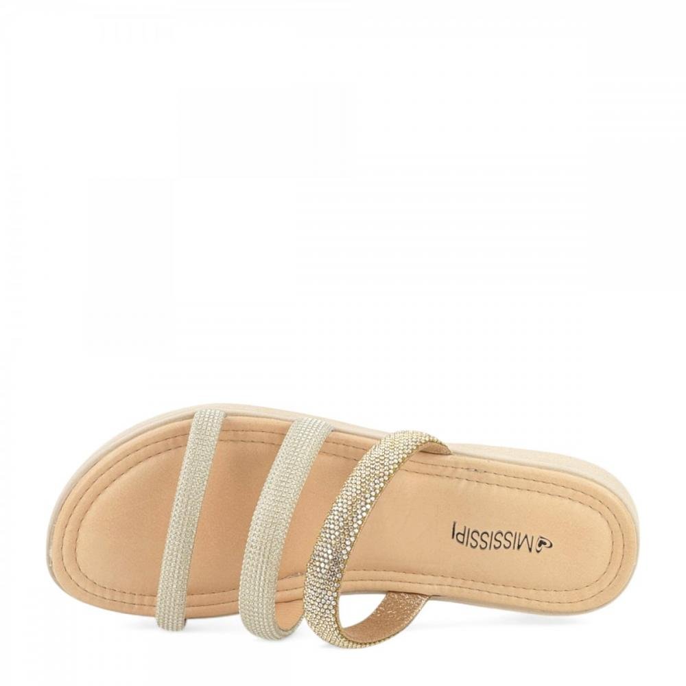 Tamanco Casual Tiras Brilhantes Mississipi Feminino Bege 2