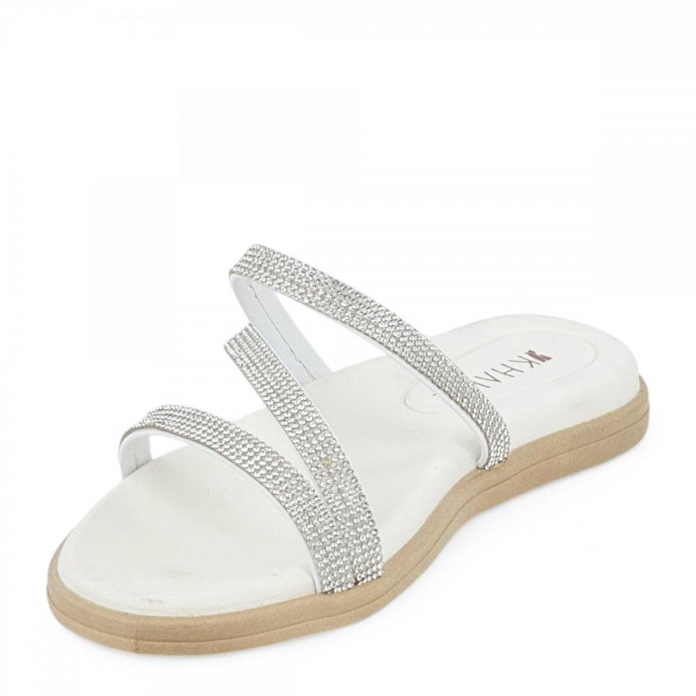 Sandália Papete Tiras Brilhantes Khalil Feminina Branco 2