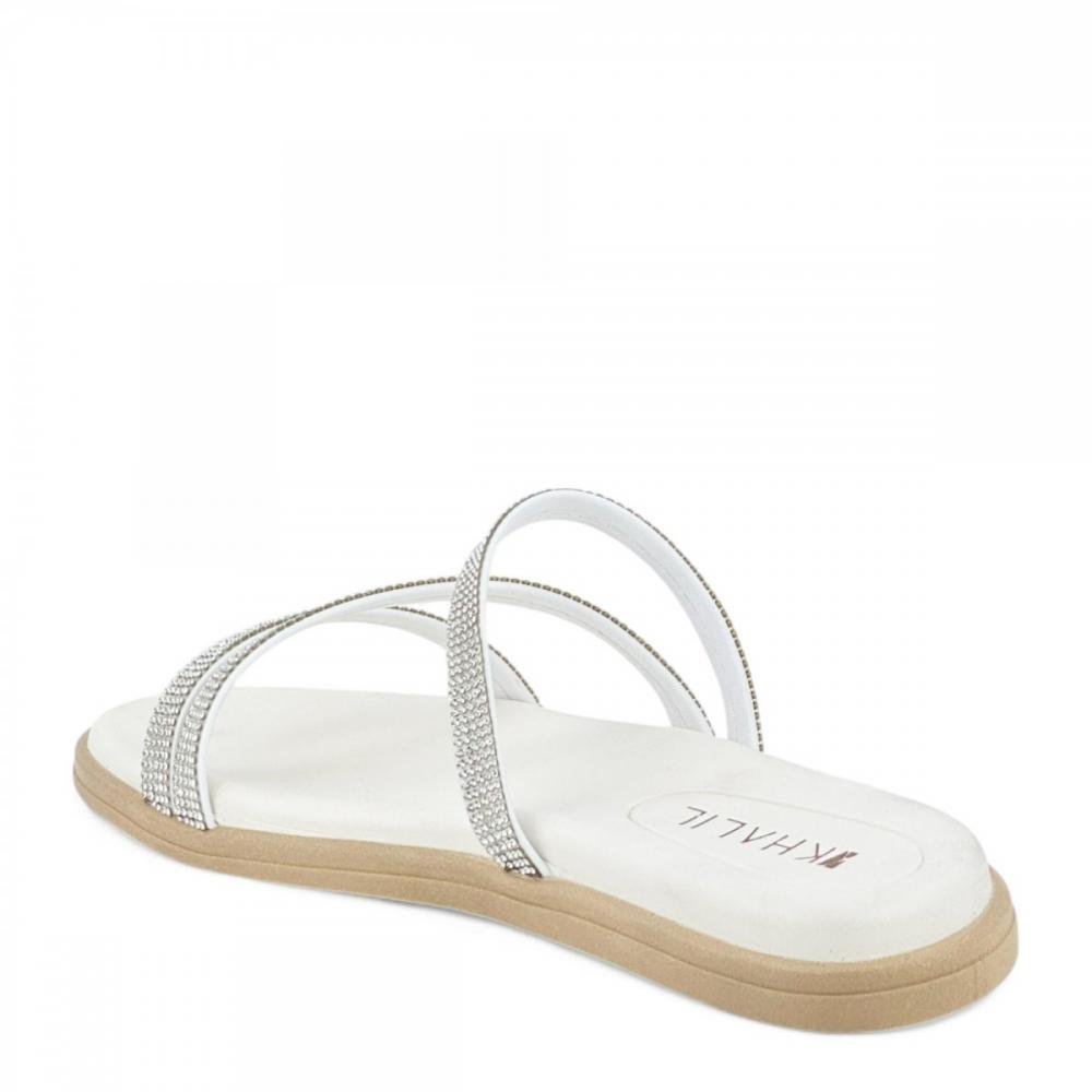 Sandália Papete Tiras Brilhantes Khalil Feminina Branco 3