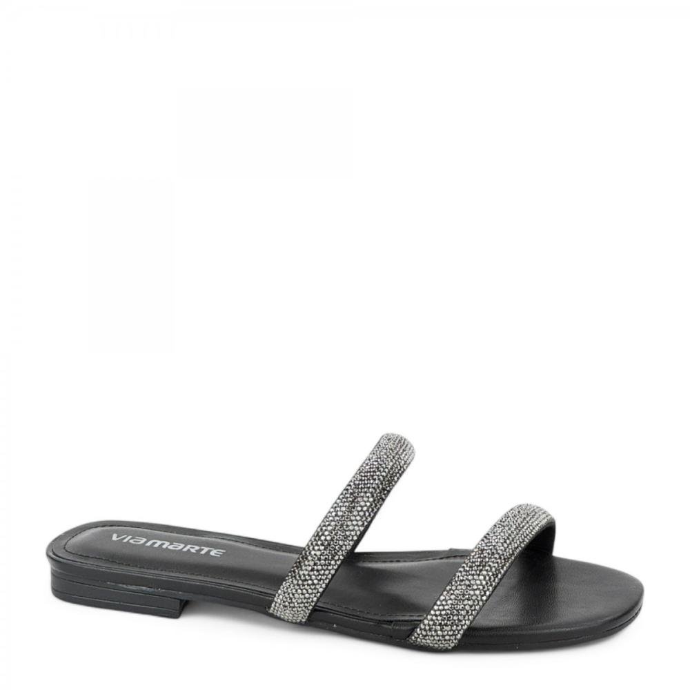 Rasteira Casual Brilhantes Via Marte Feminina Preto 1