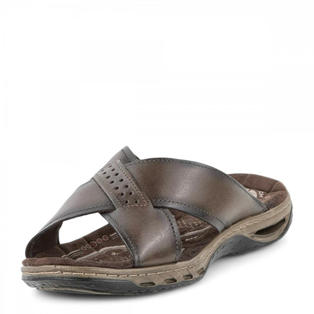Chinelo Tira Transpassada Couro Legítimo Amortecedor Pegada Masculino Marrom 2