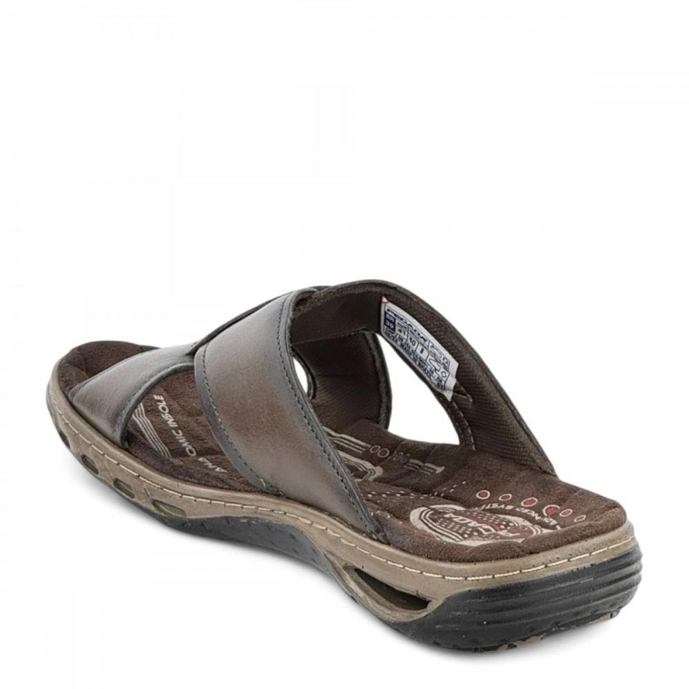 Chinelo Tira Transpassada Couro Legítimo Amortecedor Pegada Masculino Marrom 3