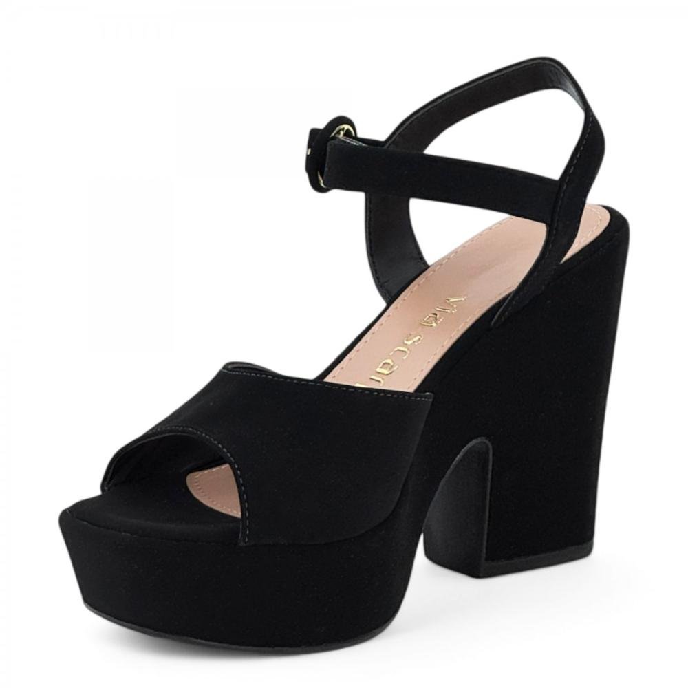 Sandália Salto Bloco Plataforma Casual Via Scarpa Feminina Preto 2