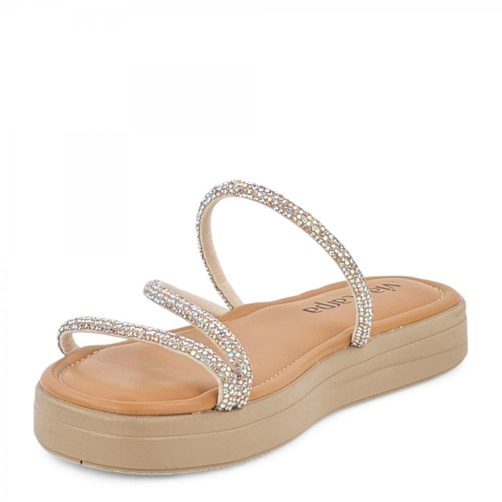 Sandália Papete Casual Tiras Brilhantes Via Scarpa Feminina Bege 2