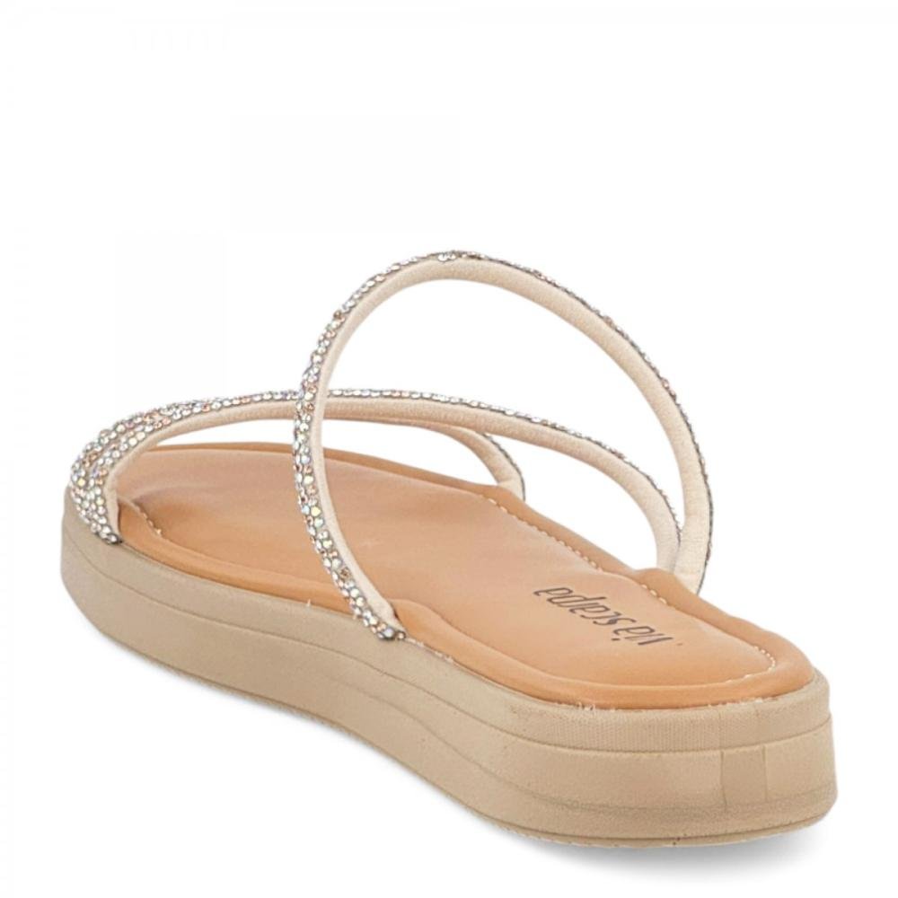 Sandália Papete Casual Tiras Brilhantes Via Scarpa Feminina Bege 3