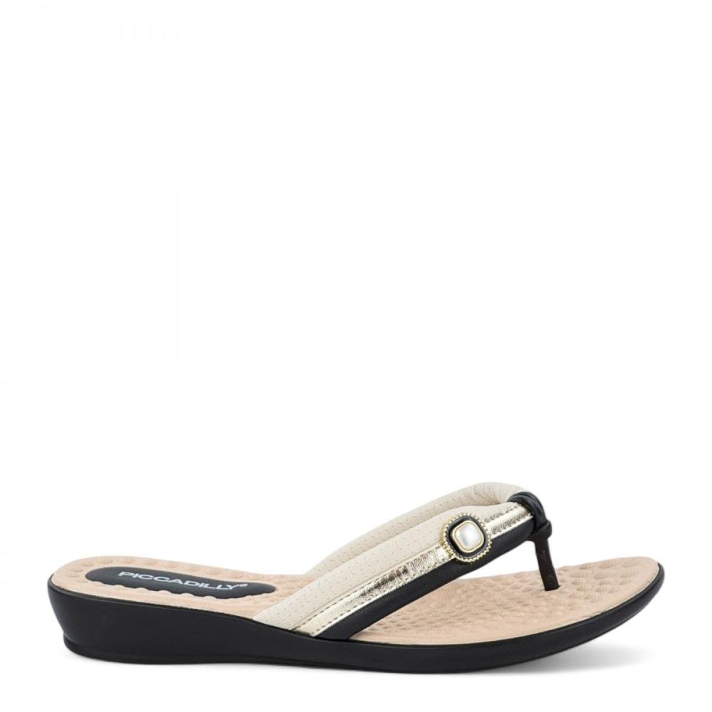 Tamanco Dedo Casual Piccadilly Feminino Branco/Preto 1