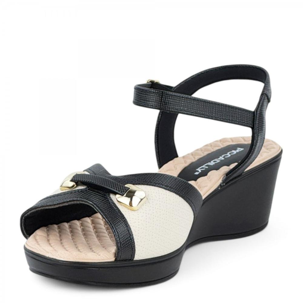 Sandália Casual Anabela Joanete Piccadilly Feminina Branco/Preto 2