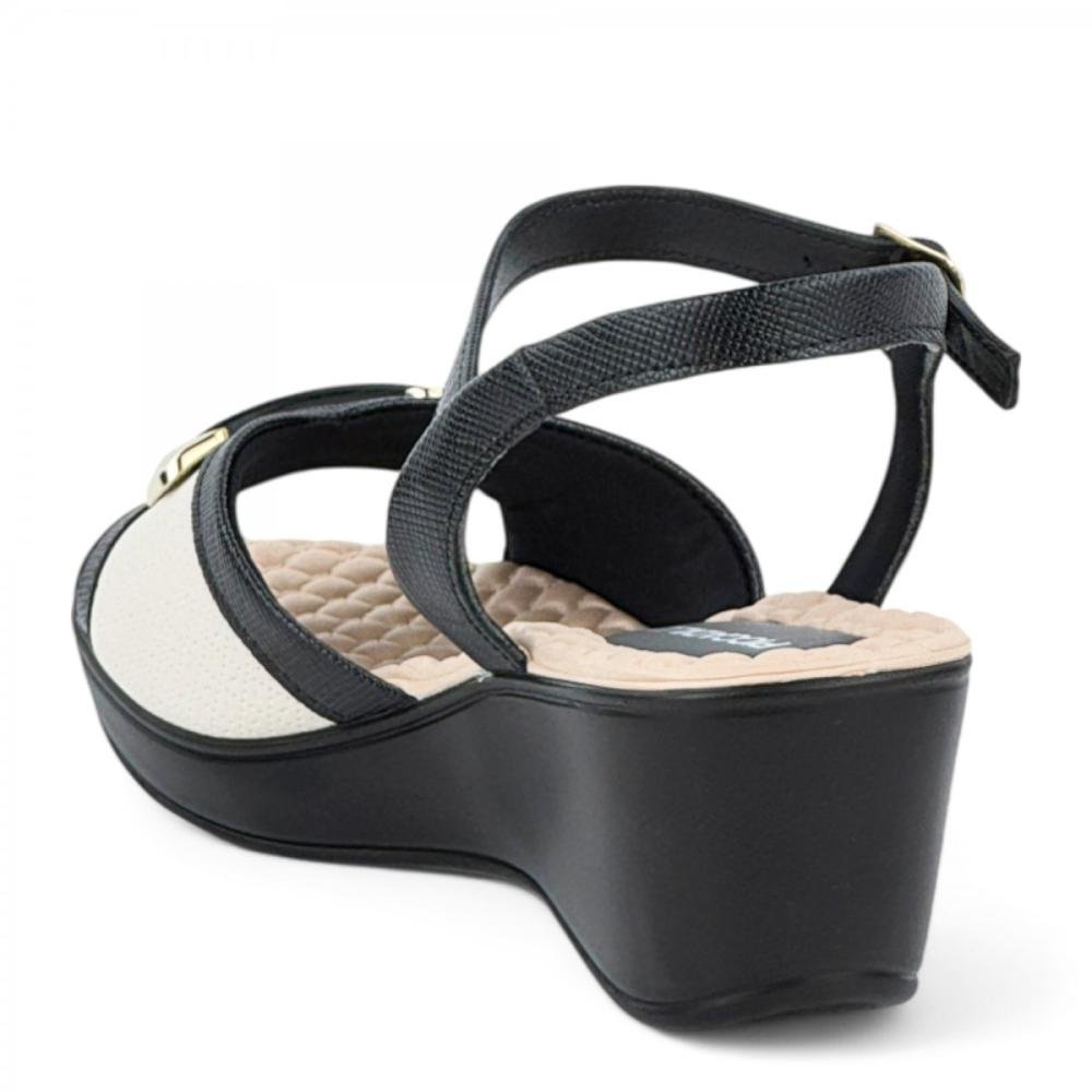 Sandália Casual Anabela Joanete Piccadilly Feminina Branco/Preto 3