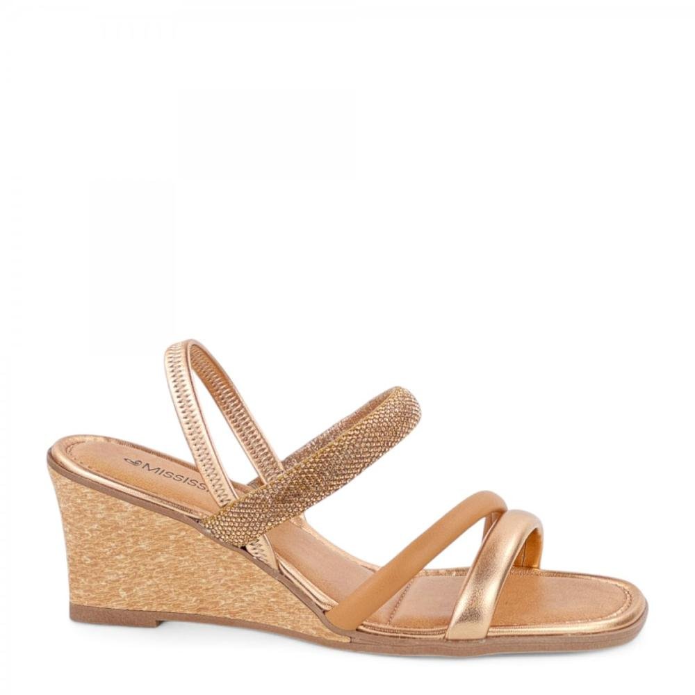 Sandália Casual Anabela Brilho Mississipi Feminina Dourado 1