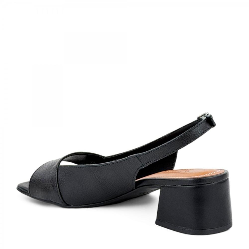 Sandália Couro Slingback Salto Bloco Médio Bottero Feminina Preto 3