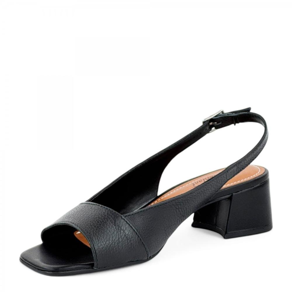 Sandália Couro Slingback Salto Bloco Médio Bottero Feminina Preto 2