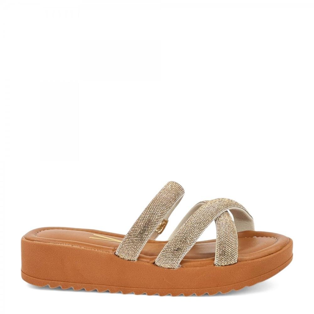 Tamanco Plataforma Brilhantes Casual Vizzano Feminino Dourado 1