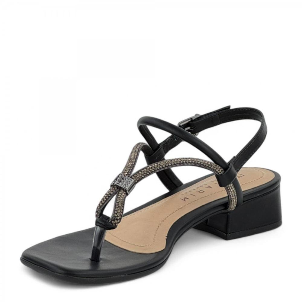Sandália Dedo Salto Bloco Baixo Brilhantes Ramarim Feminina Preto 2