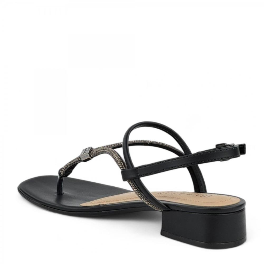 Sandália Dedo Salto Bloco Baixo Brilhantes Ramarim Feminina Preto 3