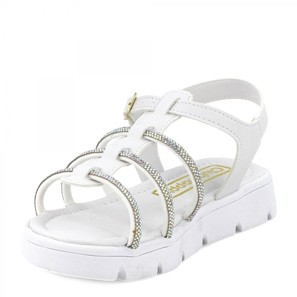 Sandália Flat Casual Brilhantes Club Happy Infantil Menina Branco 2