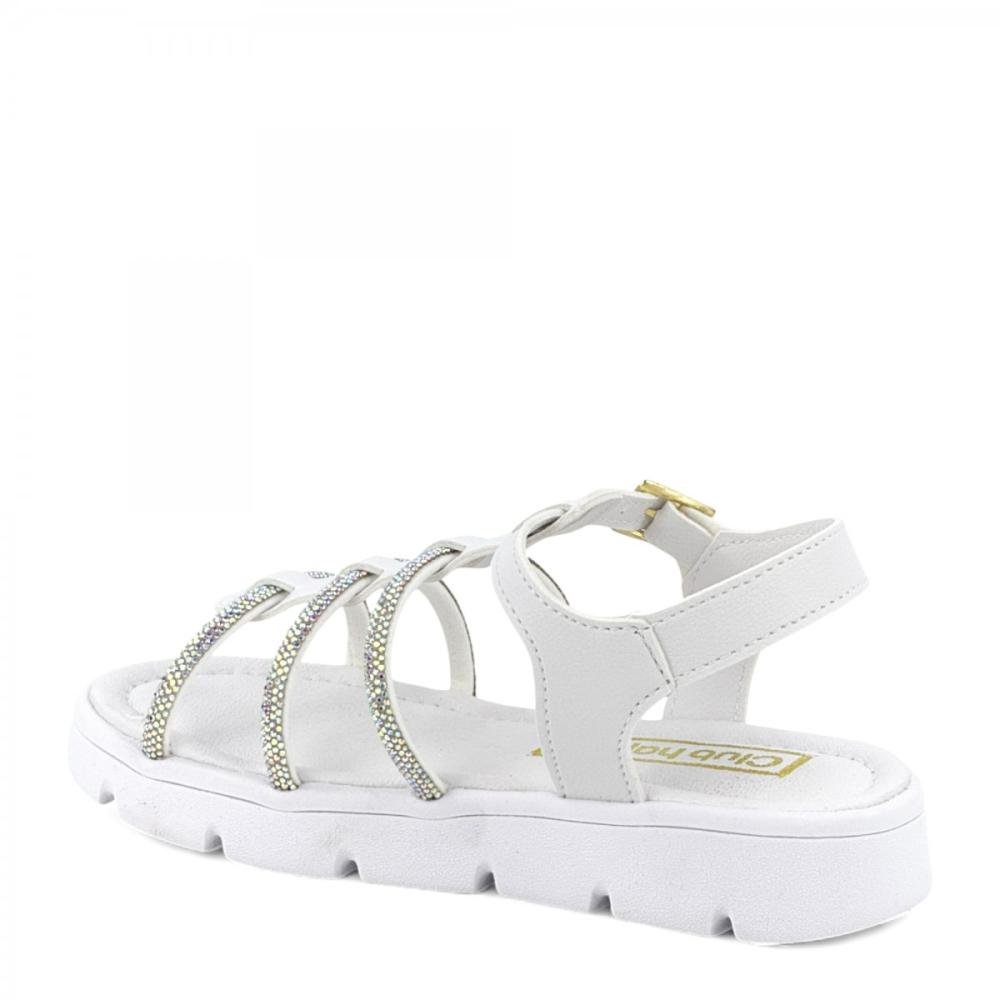 Sandália Flat Casual Brilhantes Club Happy Infantil Menina Branco 3