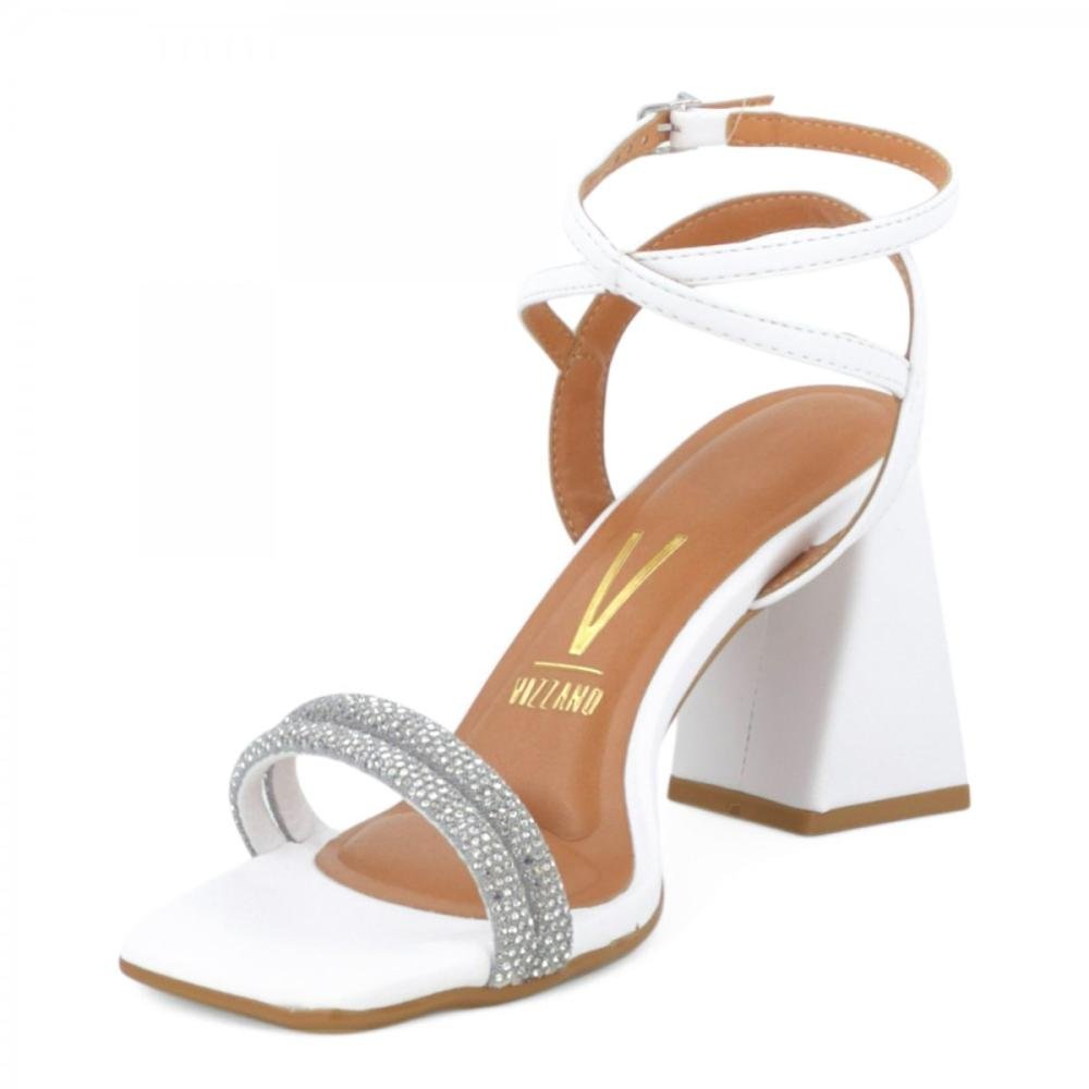 Sandália Salto Bloco Brilhantes Casual Vizzano Feminina Branco 2