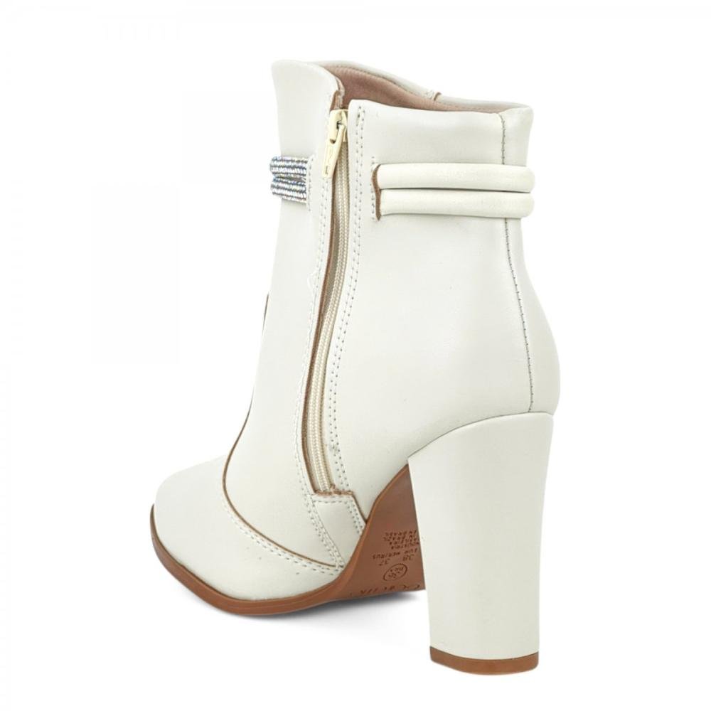 Bota Curta Salto Alto Brilhantes Beira Rio Feminina Off White 3