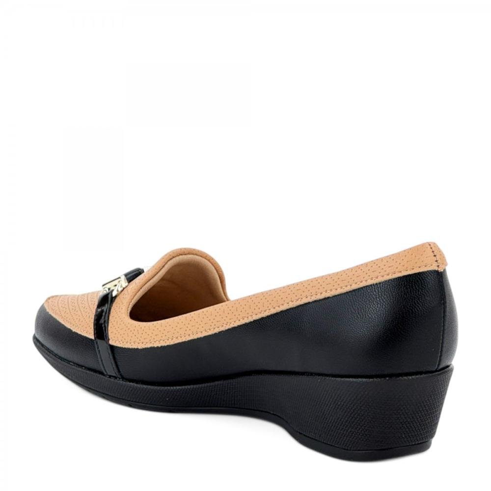 Sapato Salto Anabela Conforto Piccadilly Feminino Preto/Bege 3