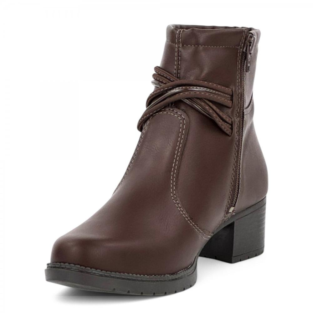 Bota Curta Casual Salto Bloco Mississipi Feminina Marrom 2