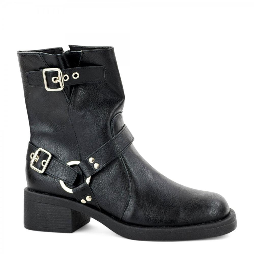 Bota Curta Country Fivelas Prata Shoes Feminina Preto 1