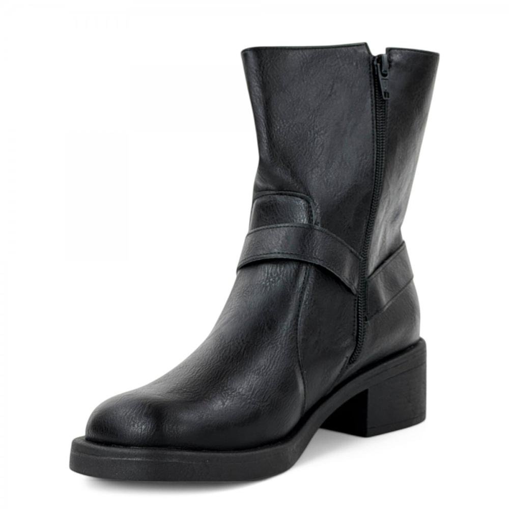 Bota Curta Country Fivelas Prata Shoes Feminina Preto 2