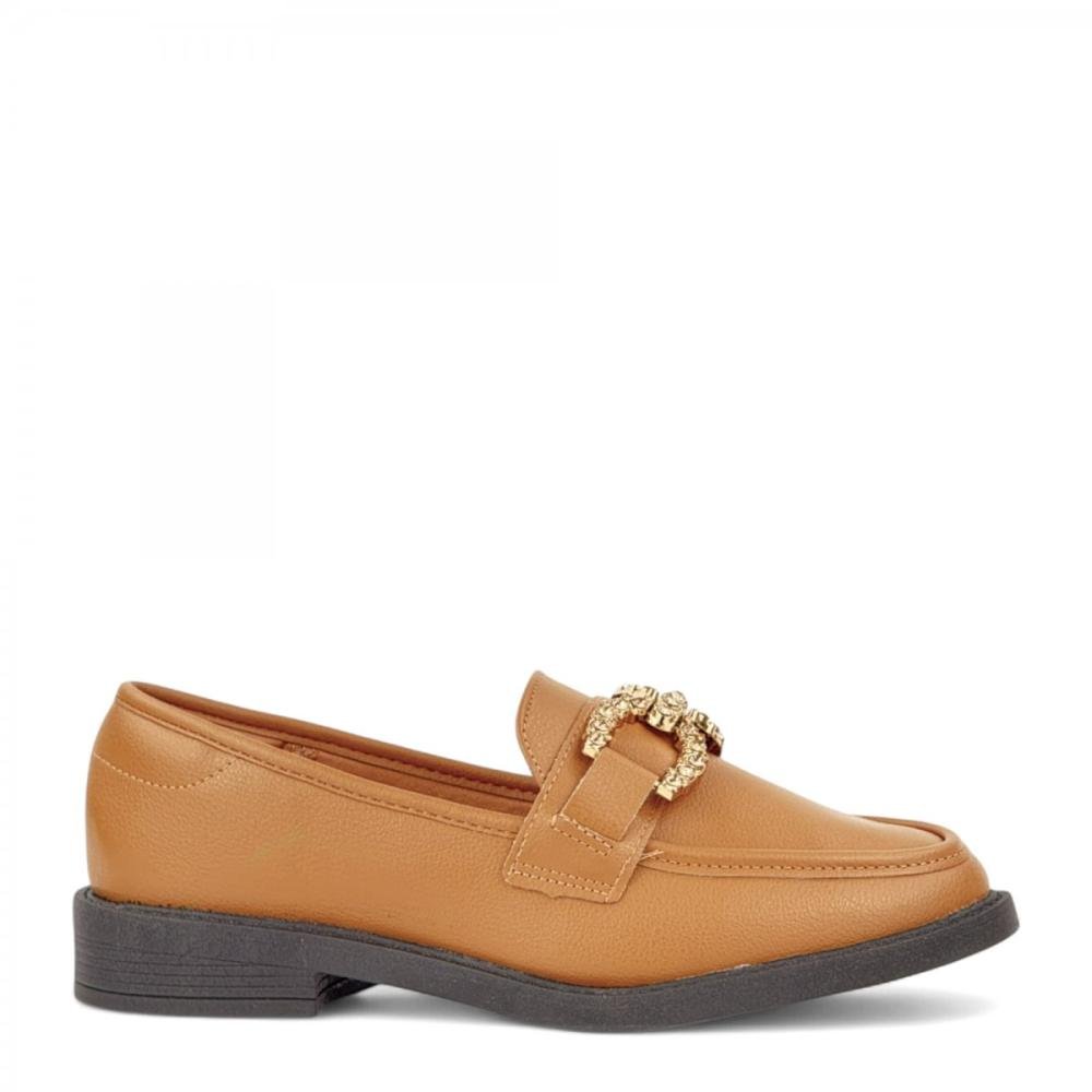 Sapato Loafer Brilhantes Casual Vizzano Feminino Camel