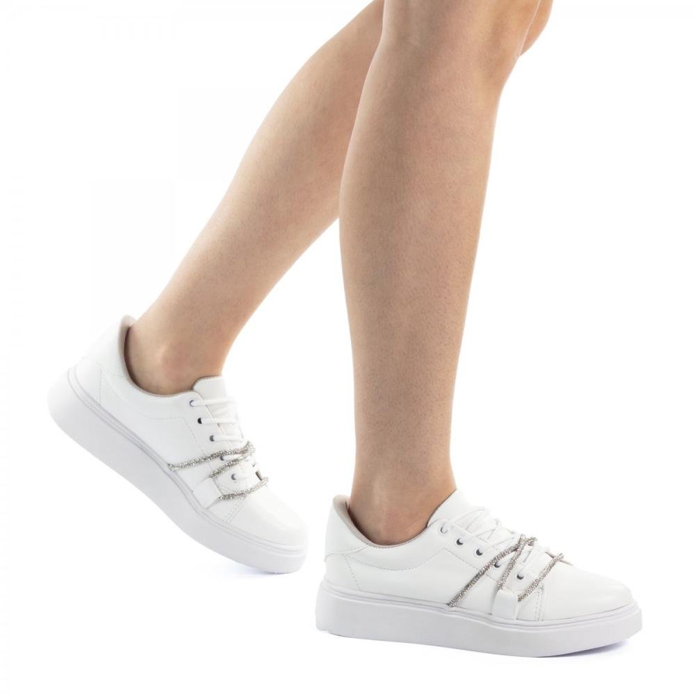 Tênis Flat Brilhantes Casual Exótica Feminino Branco 2