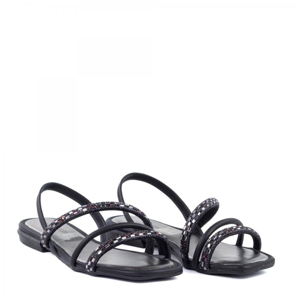 Sandália Rasteira Brilhantes Mississipi Feminina Preto 3