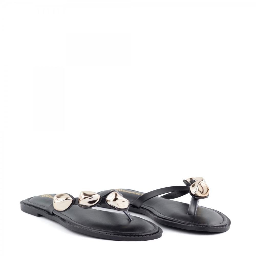 Rasteirinha Dedo Pedras Casual Giovanna Dias Feminina Preto 3