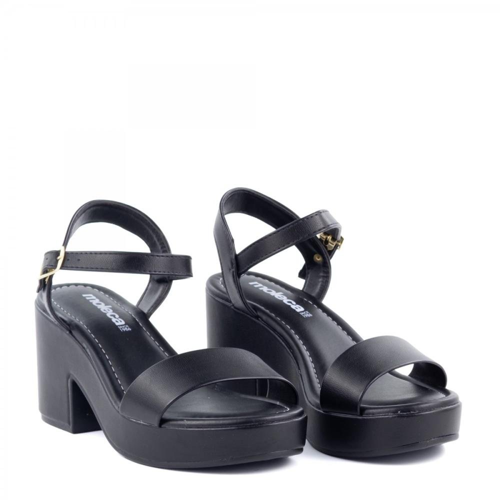 Sandália Flat Salto Bloco Casual Moleca Feminina Preto 3