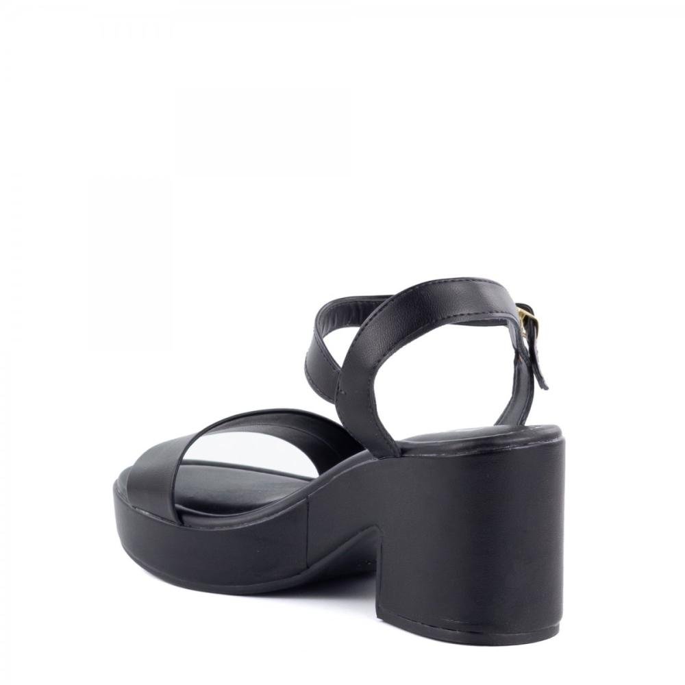 Sandália Flat Salto Bloco Casual Moleca Feminina Preto 4