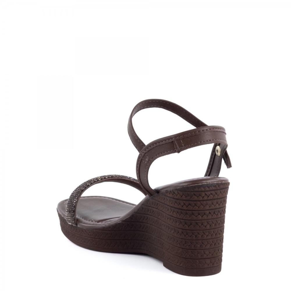 Sandália Salto Anabela Alto Brilhantes Mississipi Feminina Marrom 4