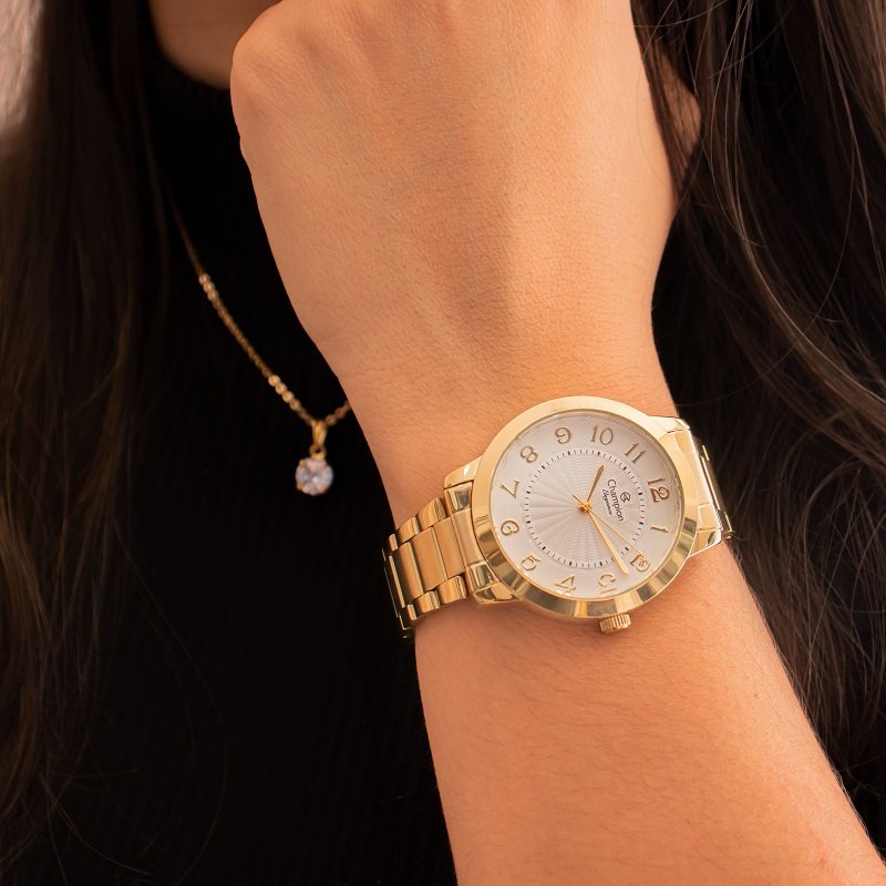 Relógio Champion Feminino Analógico Dourado + Colar e Brincos - Garantia de Um Ano Dourado 4