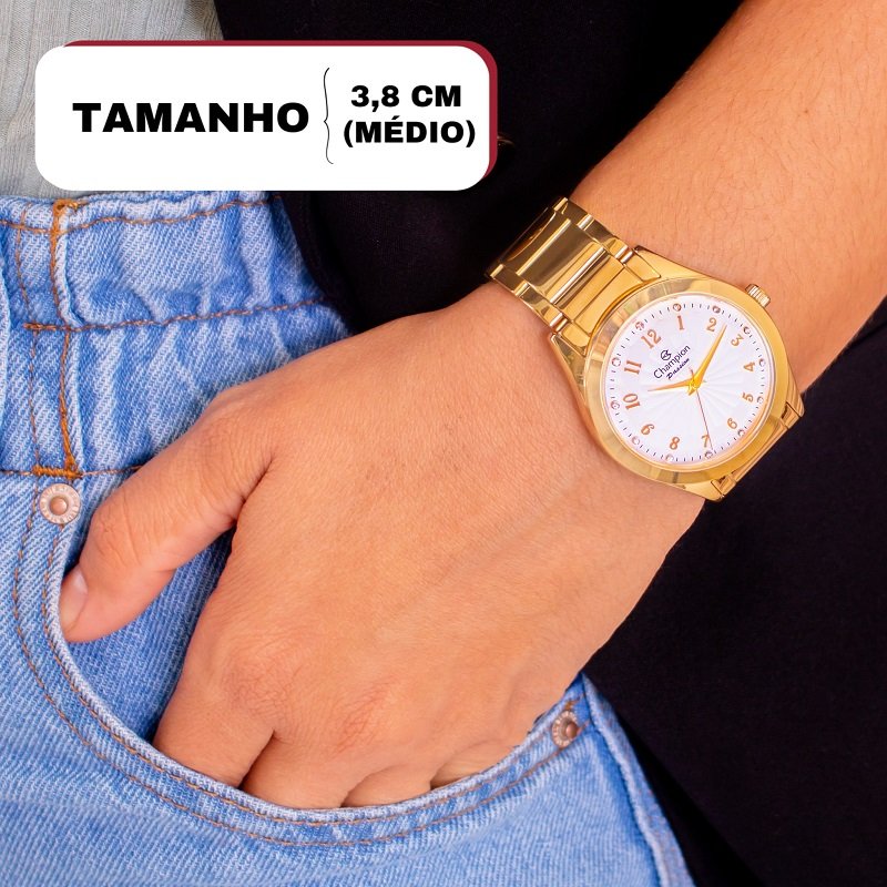 Relógio Feminino Champion Dourado Analógico CN29409G + Bolsa Clutch Dourado 2