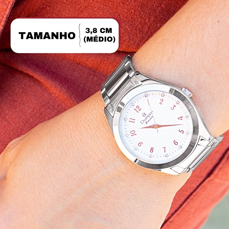 Relógio Feminino Champion Prata Rosé Analógico CN29410A + Bolsa Clutch Dourado 2