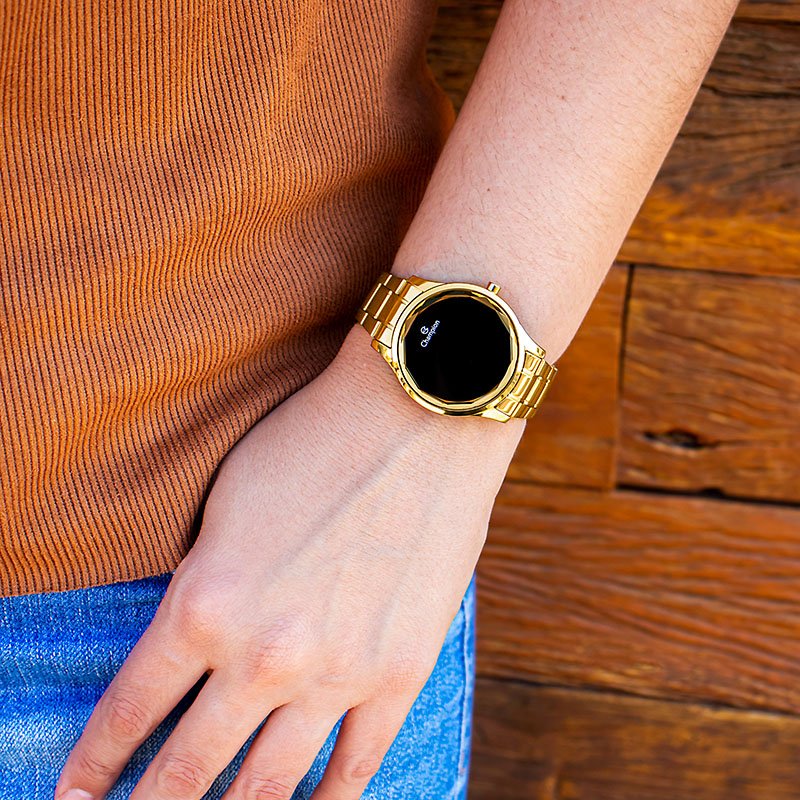 Relógio de Pulso Champion Feminino Digital Dourado CH48019H Colar e Brincos Dourado 4