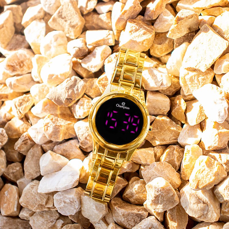 Relógio de Pulso Champion Feminino Digital Dourado CH48019H Colar e Brincos Dourado 5