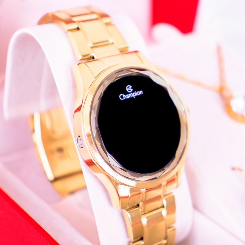 Relógio de Pulso Champion Feminino Digital Dourado CH48019H Colar e Brincos Dourado 7