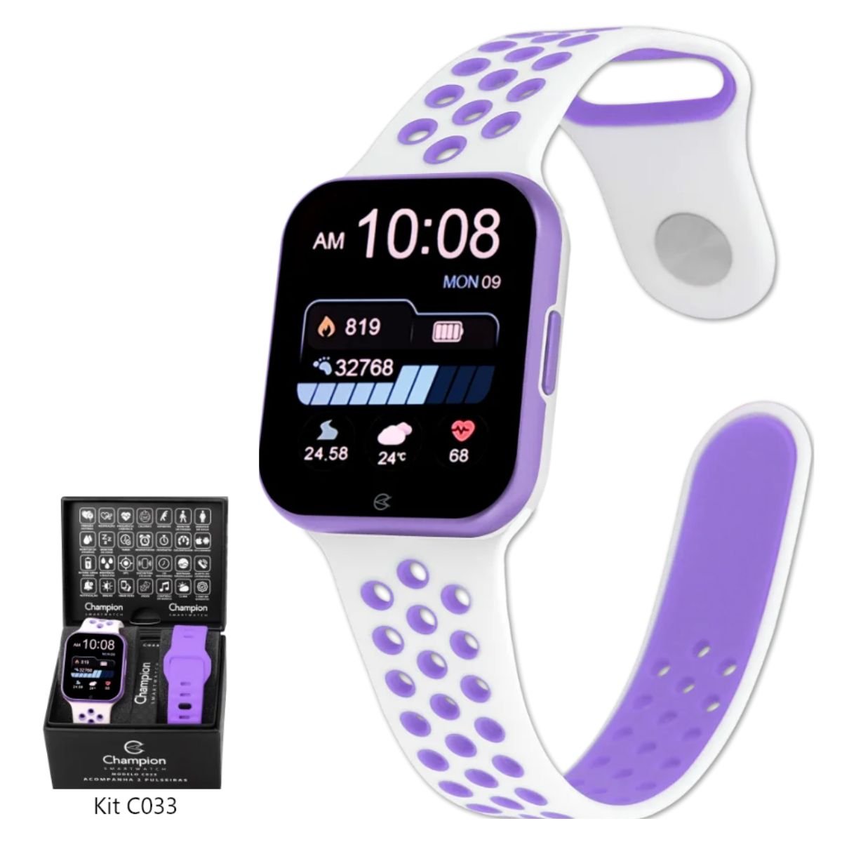 Relogio Champion Smart Watch Inteligente 033 Lançamento Prova D´Agua CH50033L + Pulseira Extra e Garantia de um ano Lilás 2