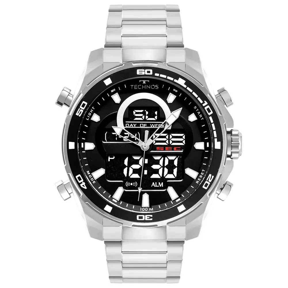 Relógio de Pulso Masculino Technos Anadigi Ts Digitech Prata BJK626AA/1K