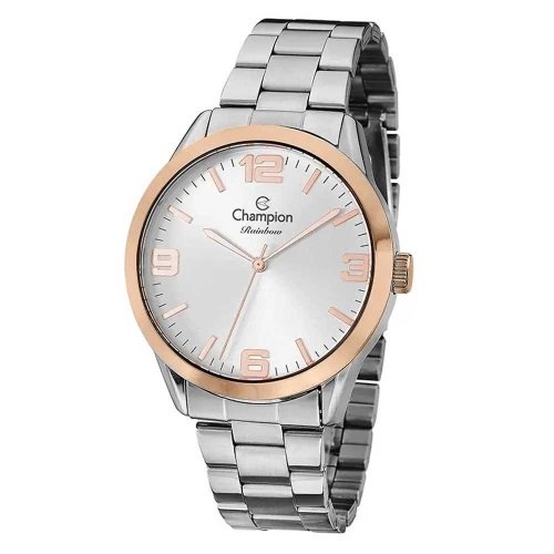 Relógio Champion Feminino Bicolor Prova D´Agua + Pulseira Berloques Prata 1