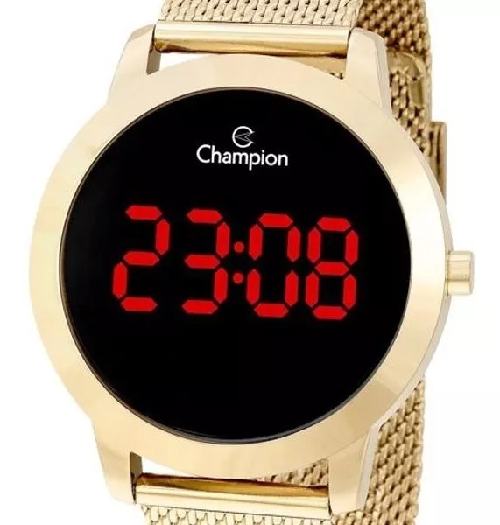 Relógio Champion Feminino Dourado Digital Led Vermelho CH40106H Kit Colar e Brincos Dourado 6